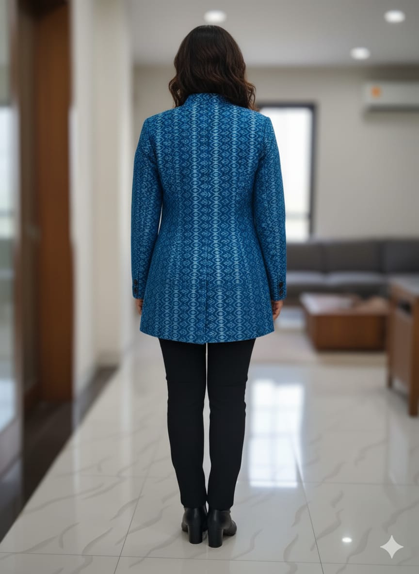 Teal Blue Sambalpuri Bandha Women’s Blazer