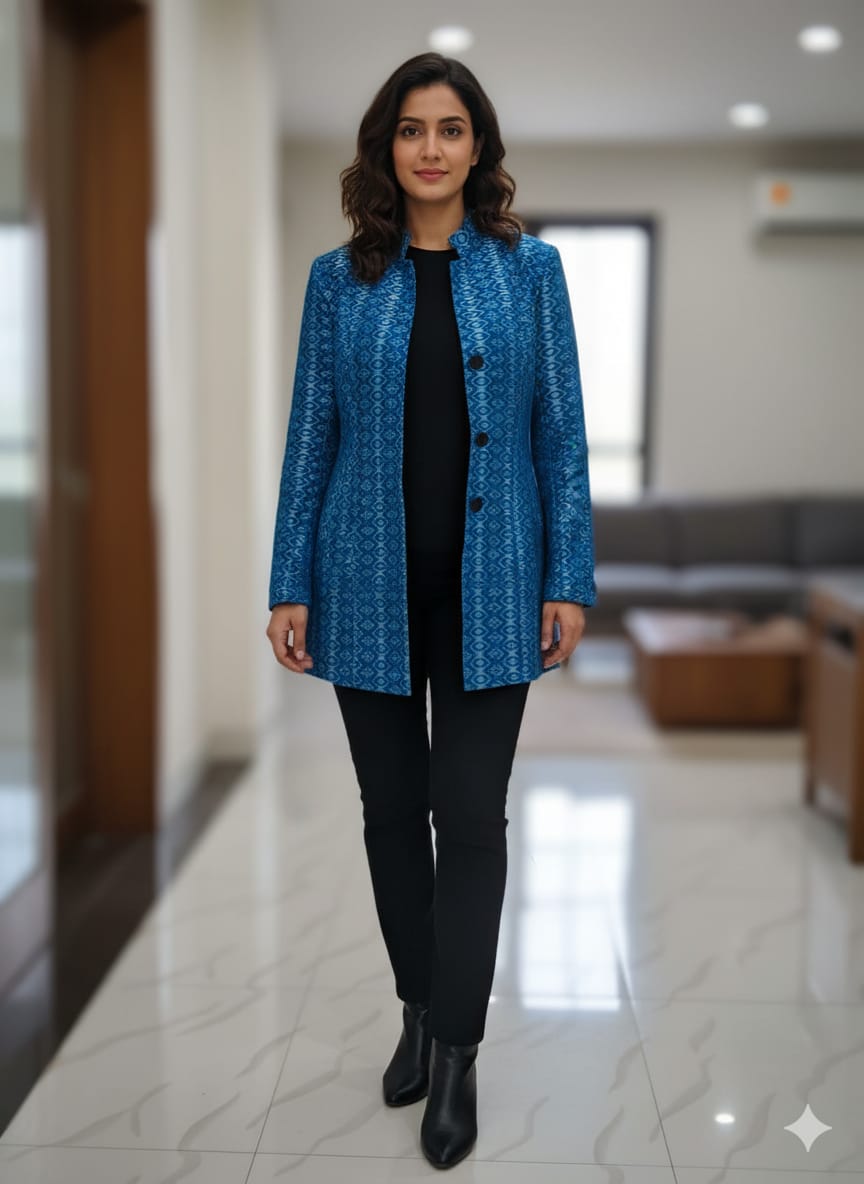 Teal Blue Sambalpuri Bandha Women’s Blazer