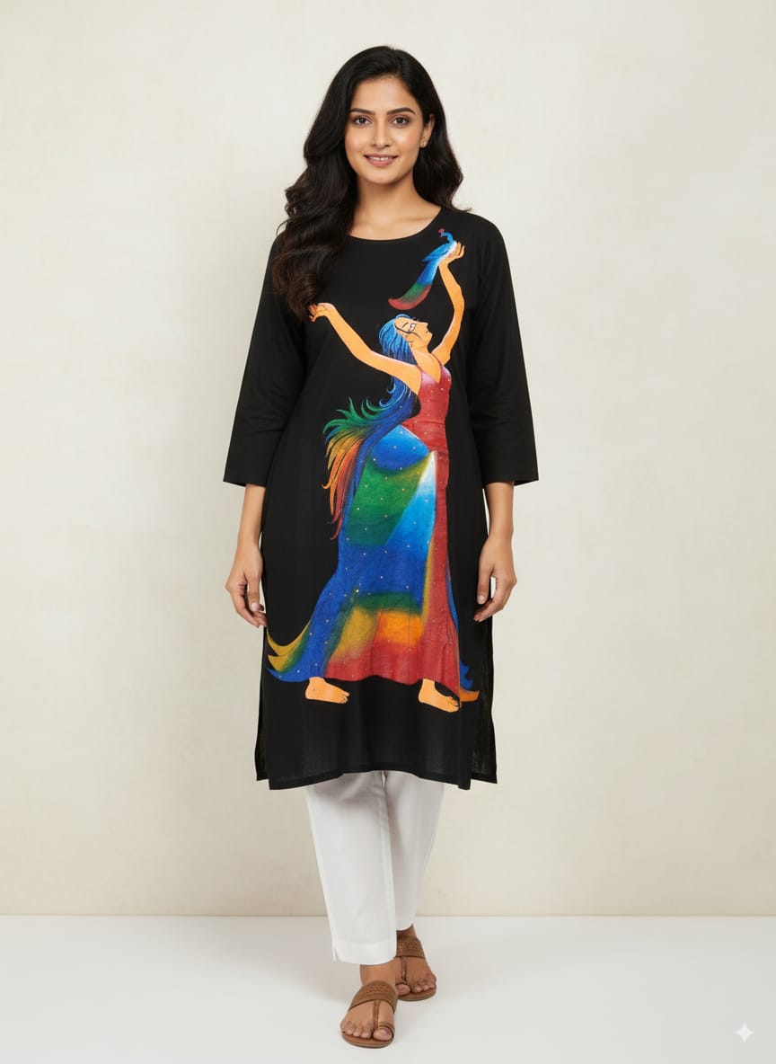 Black Women Theme Hand Painted Pattachitra Kurti