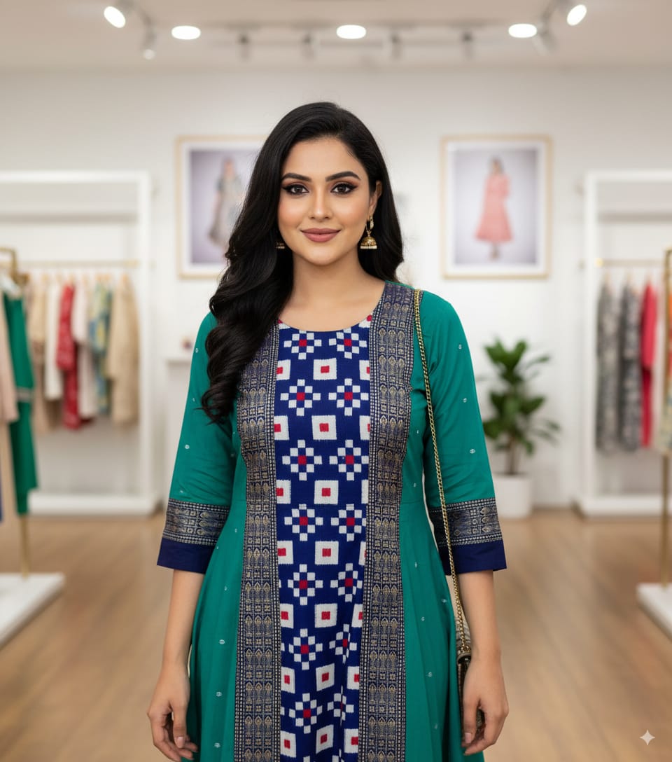 Sea Green Blue Pasapali Designer A-Line Anarkali