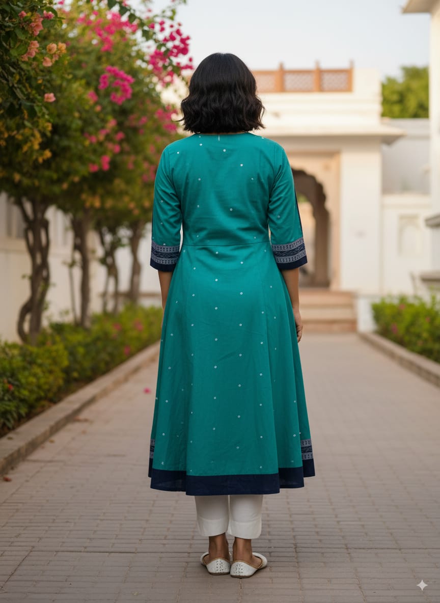 Sea Green Blue Pasapali And Flower Designer A-Line Anarkali