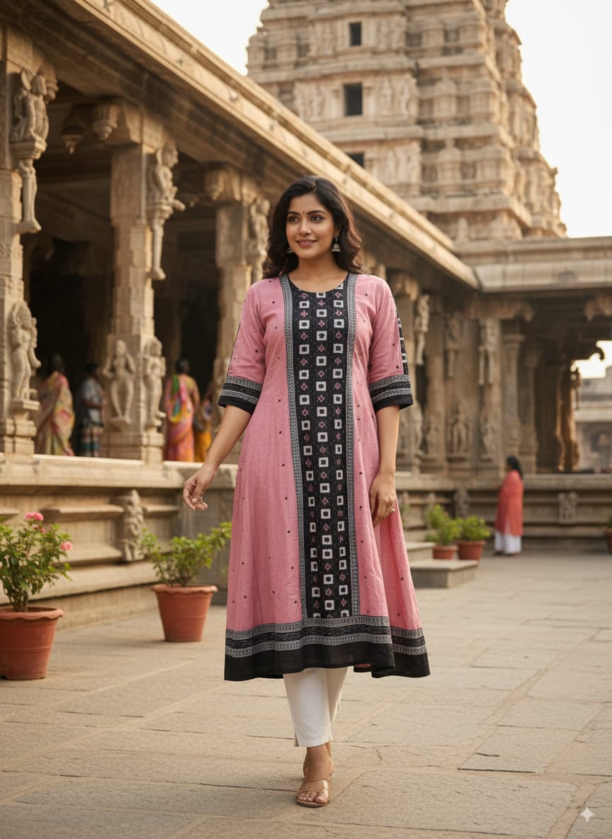 Peach Black Pasapali Designer A-Line Anarkali