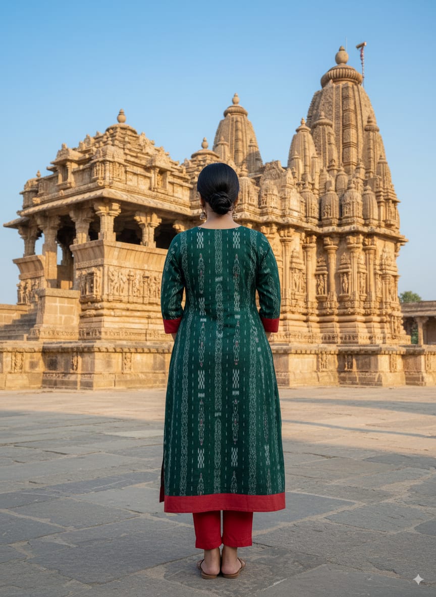 Green Red Tribal Designer A-Line Anarkali