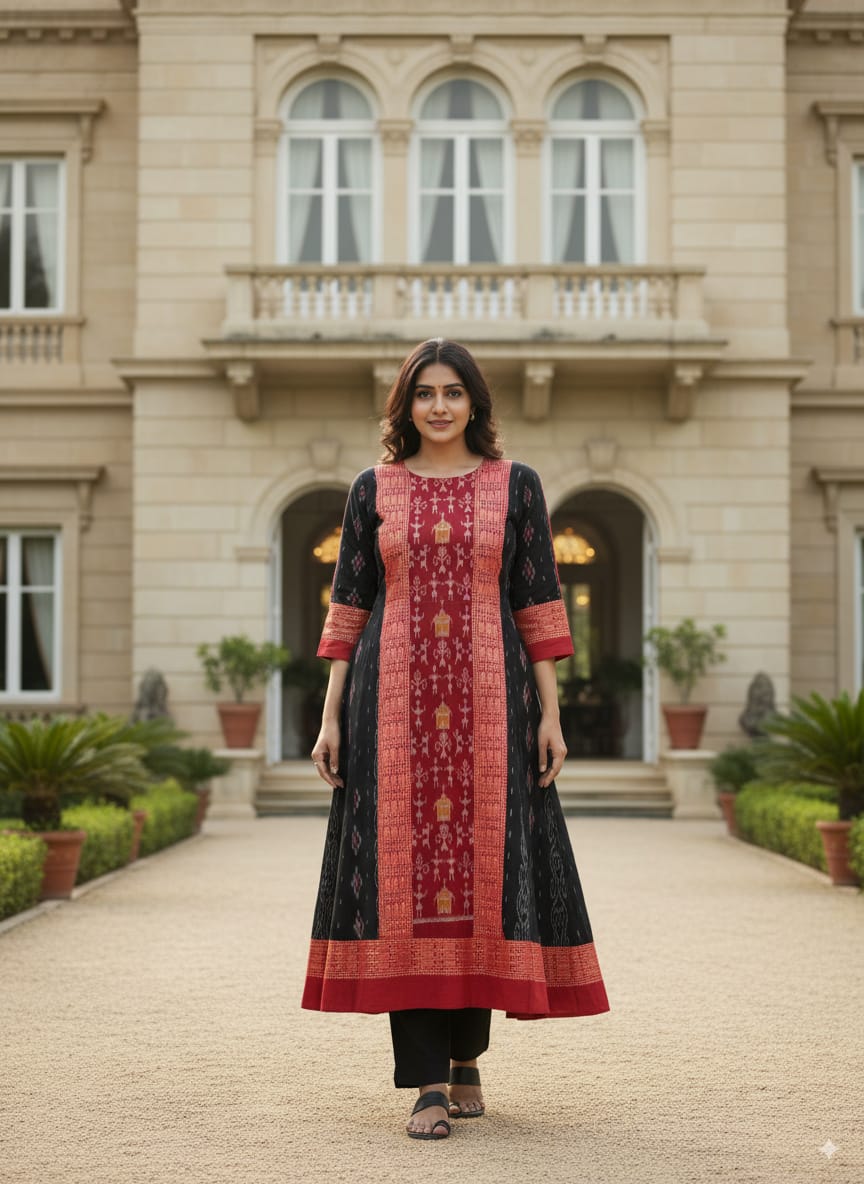 Black Red Tribal Designer A-Line Anarkali