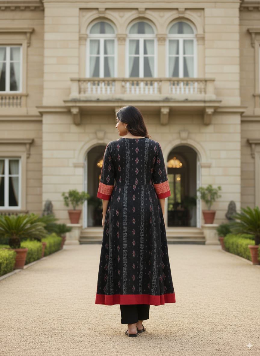 Black Red Tribal Designer A-Line Anarkali