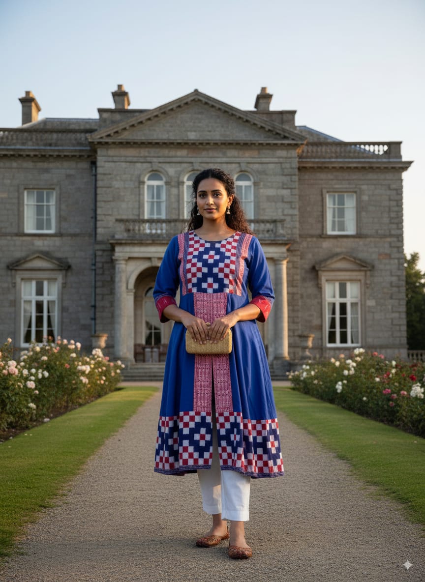 Blue Red Pasapali Designer A-Line Anarkali