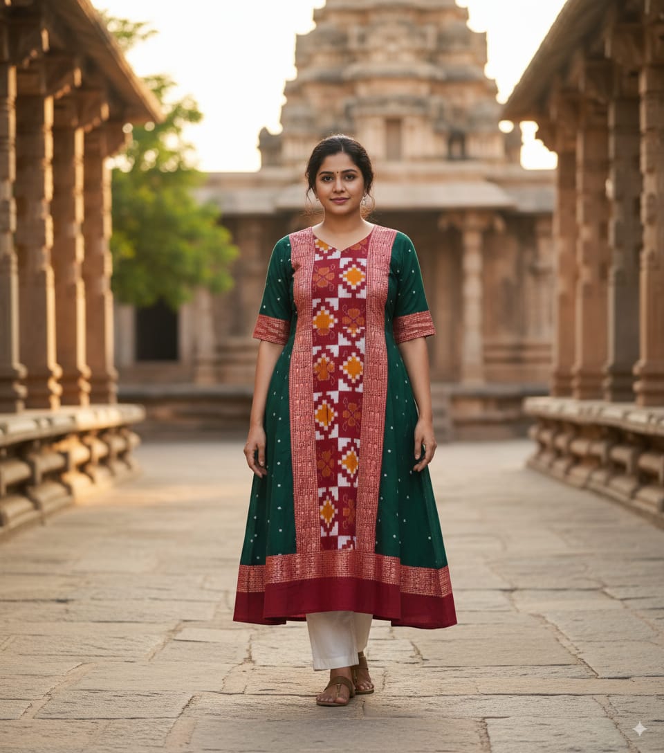 Green Red Pasapali And Flower Designer A-Line Anarkali