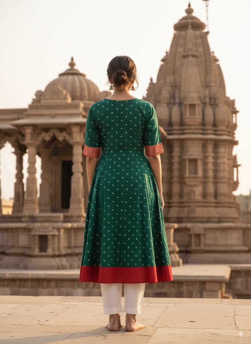 Green Red Pasapali And Flower Designer A-Line Anarkali