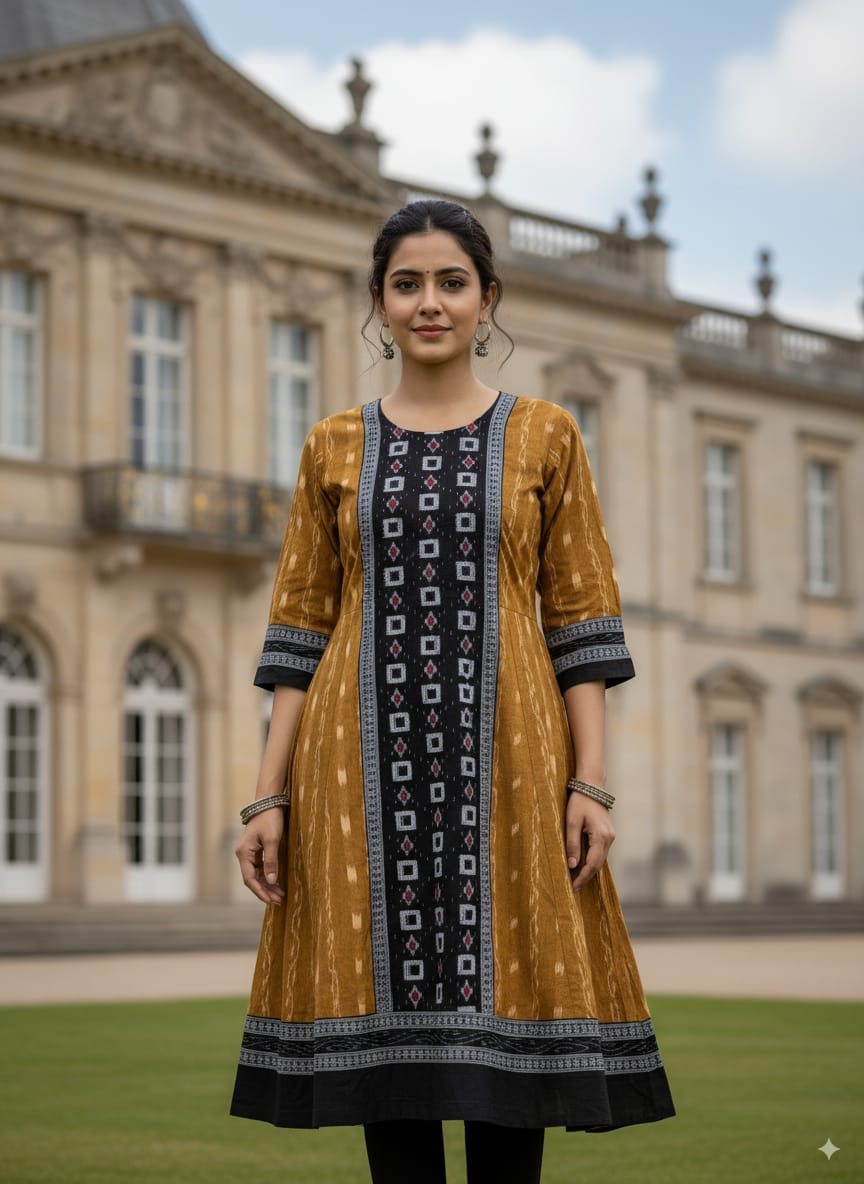 Mustard Yellow Pasapali Designer A-Line Anarkali