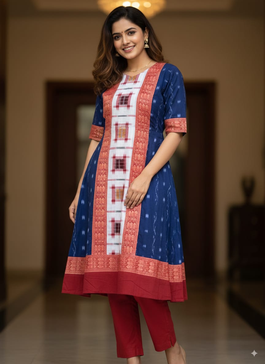 Blue White Pasapali Designer A-Line Anarkali