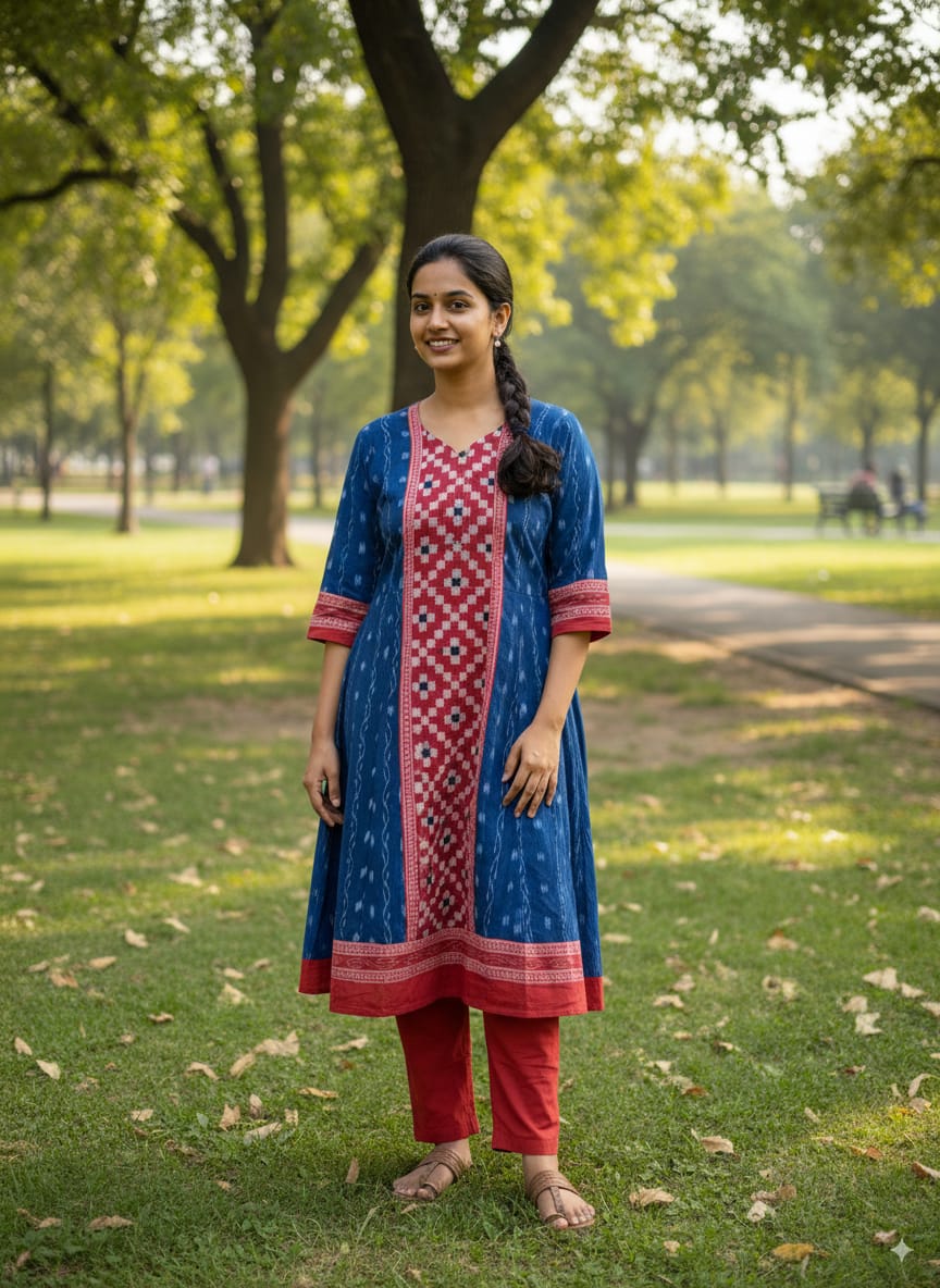Teal Blue Red Pasapali Designer A-Line Anarkali