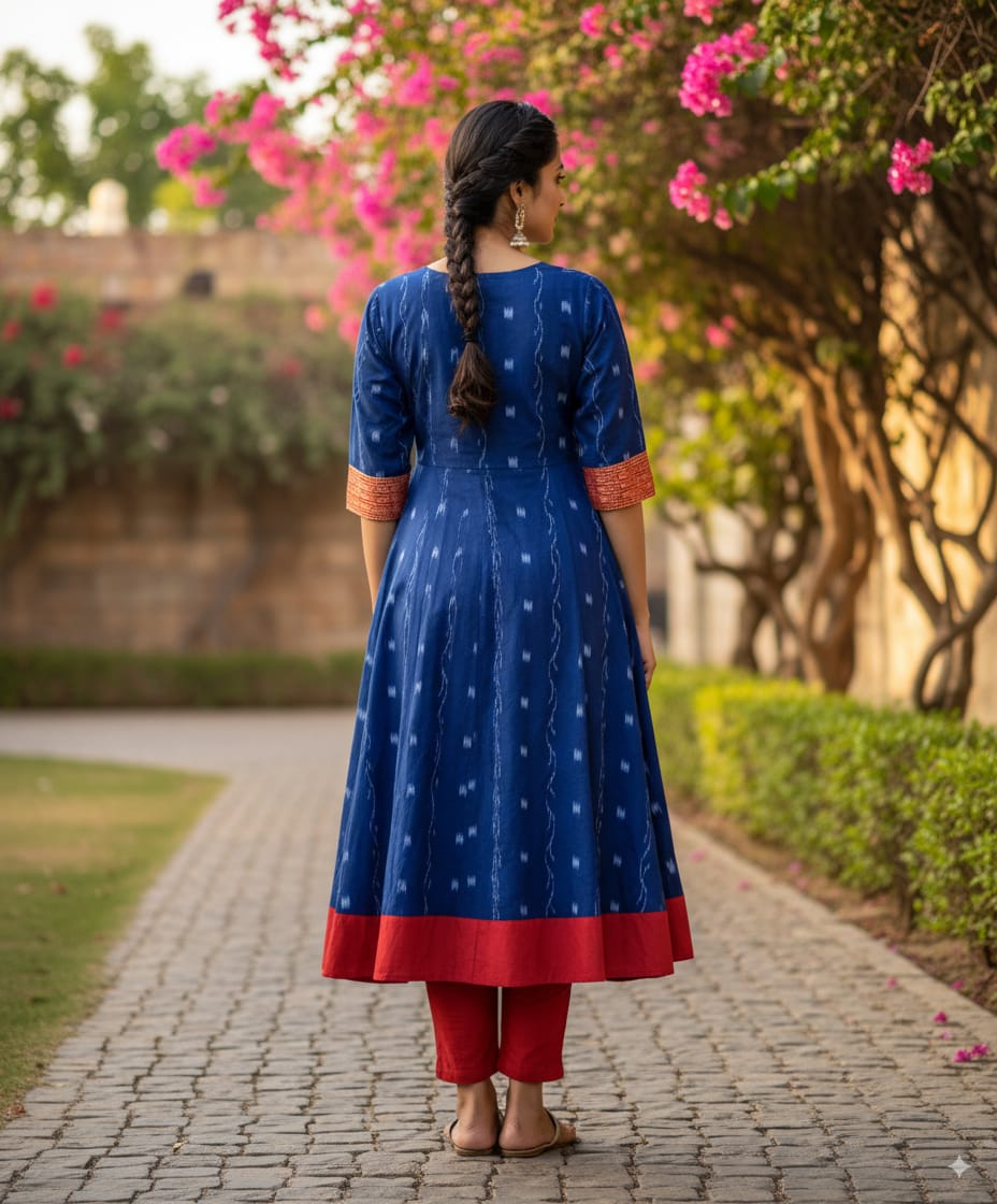 Blue White Pasapali Designer A-Line Anarkali