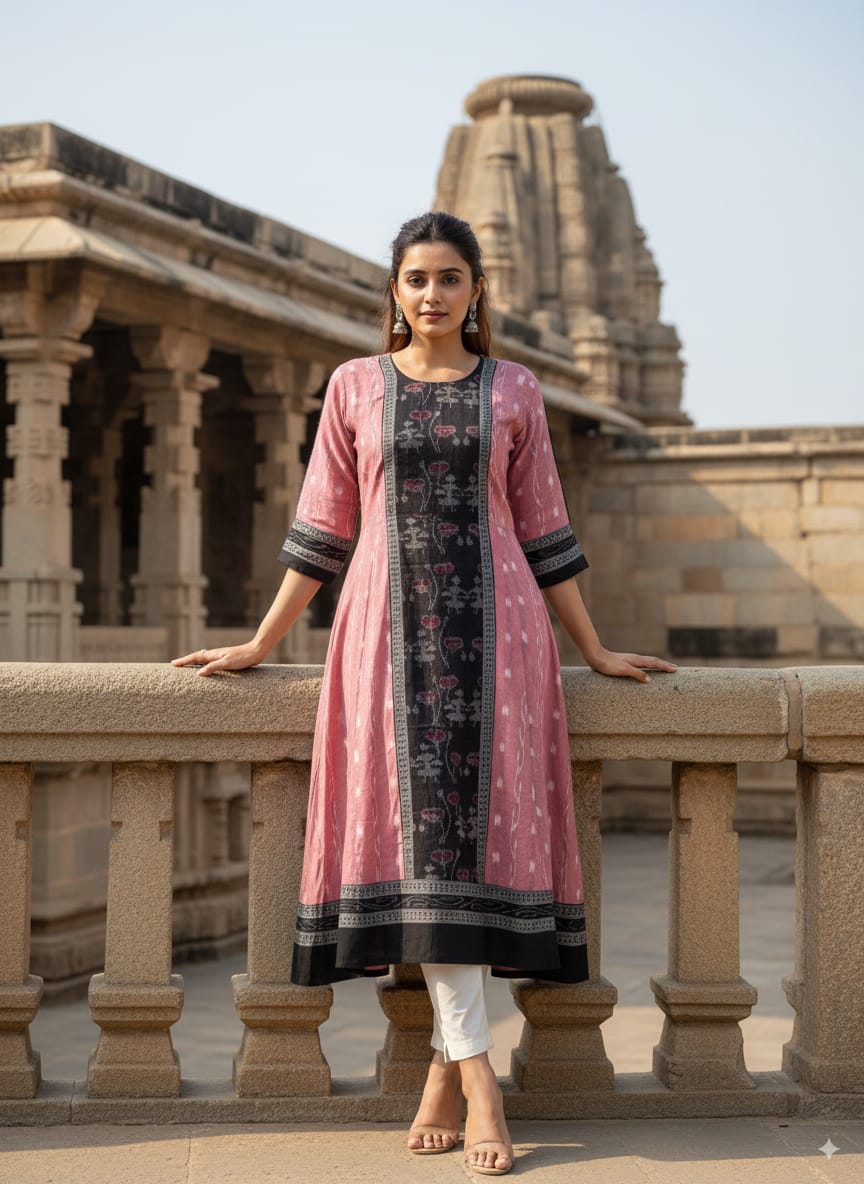 Peach Black Tribal Designer A-Line Anarkali