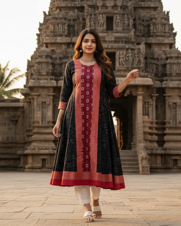Black Red Pasapali Designer A-Line Anarkali