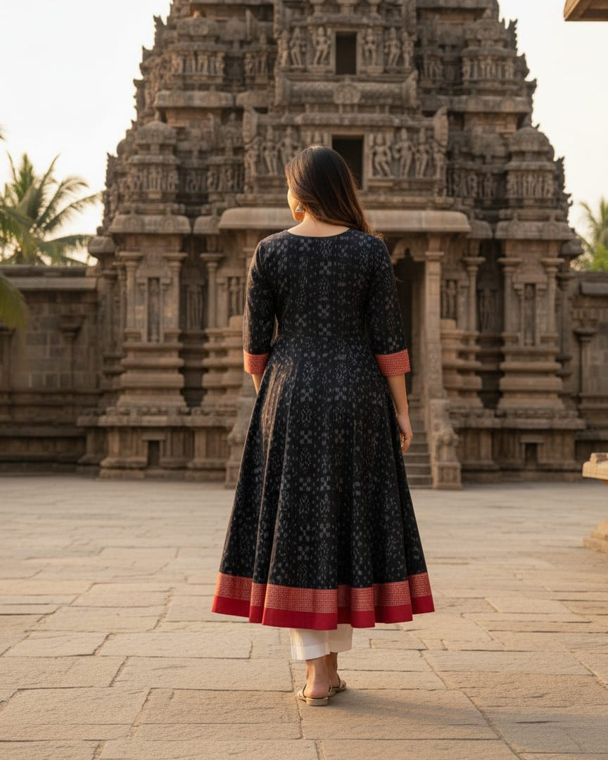 Black Red Pasapali Designer A-Line Anarkali