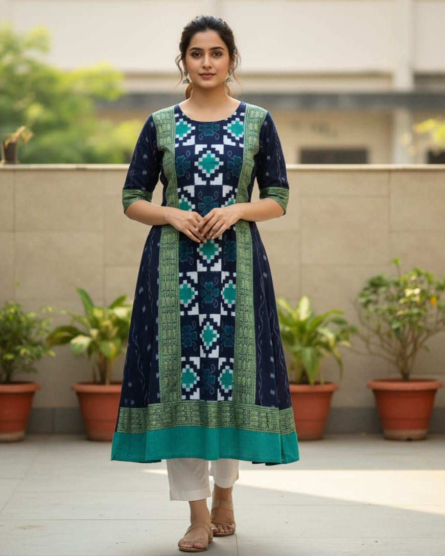Navy Blue Sea green Pasapali And Flower Designer A-Line Anarkali