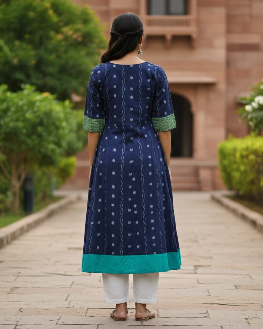 Navy Blue Sea green Pasapali And Flower Designer A-Line Anarkali