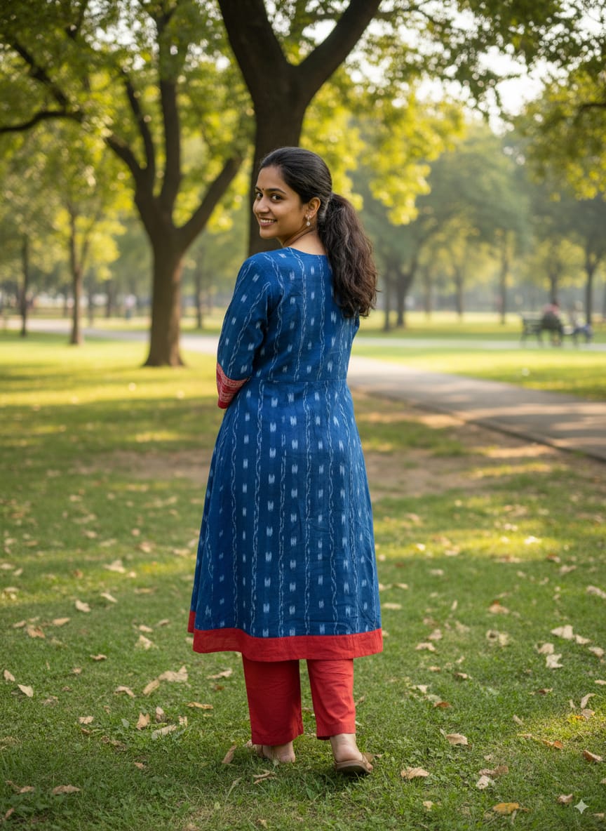 Teal Blue Red Pasapali Designer A-Line Anarkali