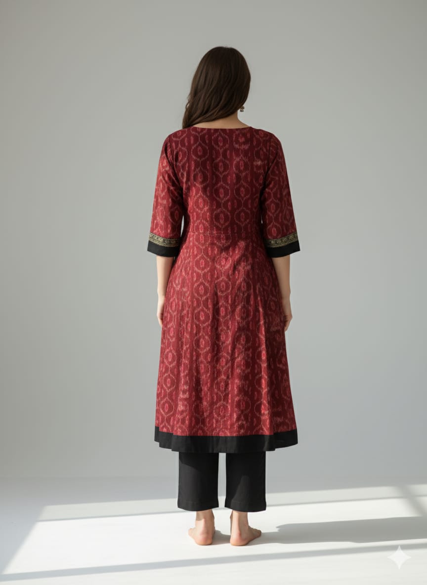 Maroon Black Pasapali Designer A-Line Anarkali