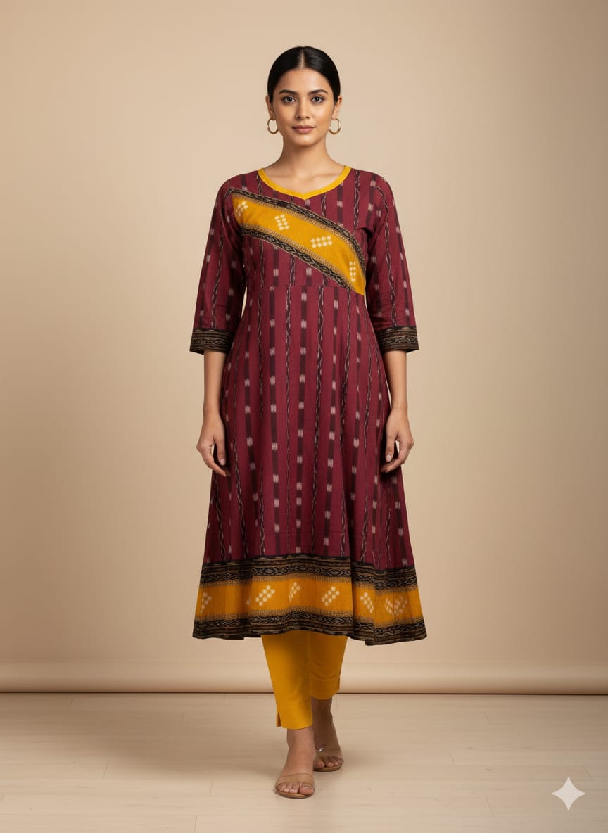 Maroon Yellow Pasapali And Flower Designer A-Line Anarkali