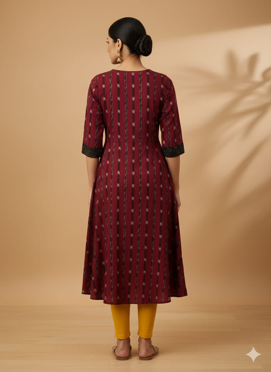 Maroon Yellow Pasapali And Flower Designer A-Line Anarkali
