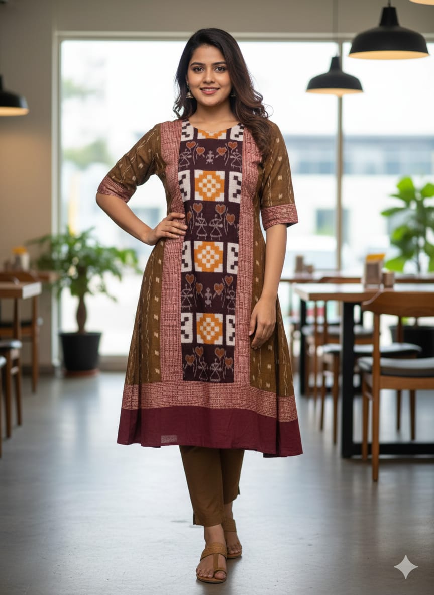 Mustard Yellow Coffee Tribal And Pasapali Designer A-Line Anarkali