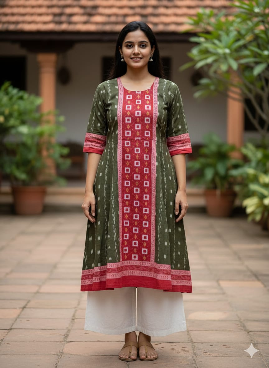 Mehendi Green Red Pasapali Designer A-Line Anarkali