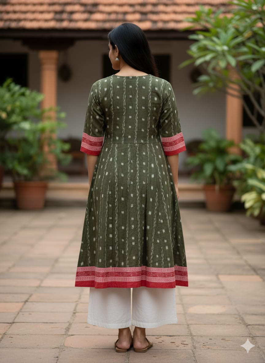 Mehendi Green Red Pasapali Designer A-Line Anarkali