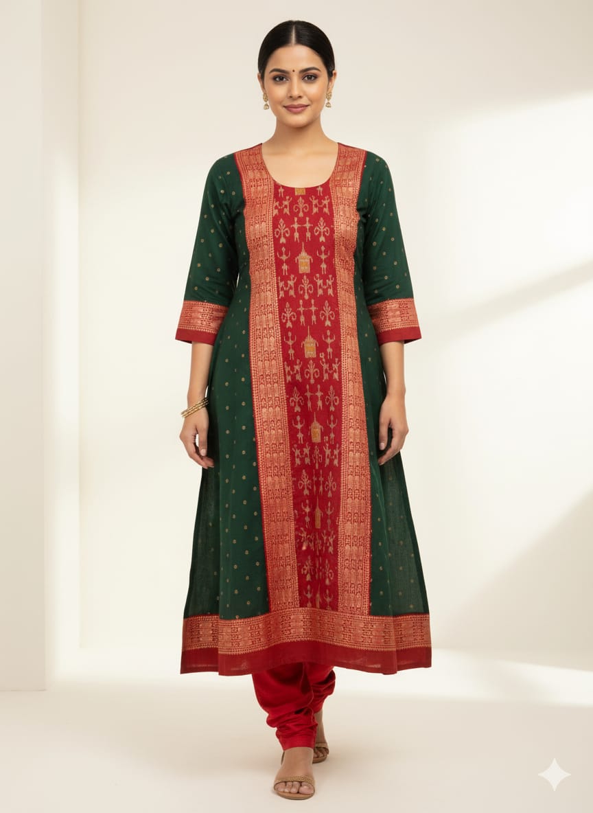 Green Red Tribal Designer A-Line Anarkali