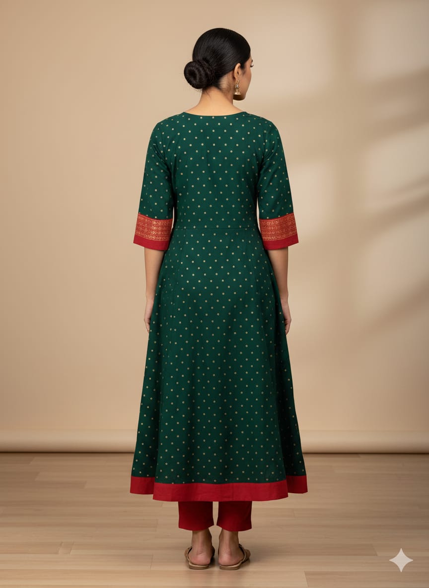 Green Red Tribal Designer A-Line Anarkali