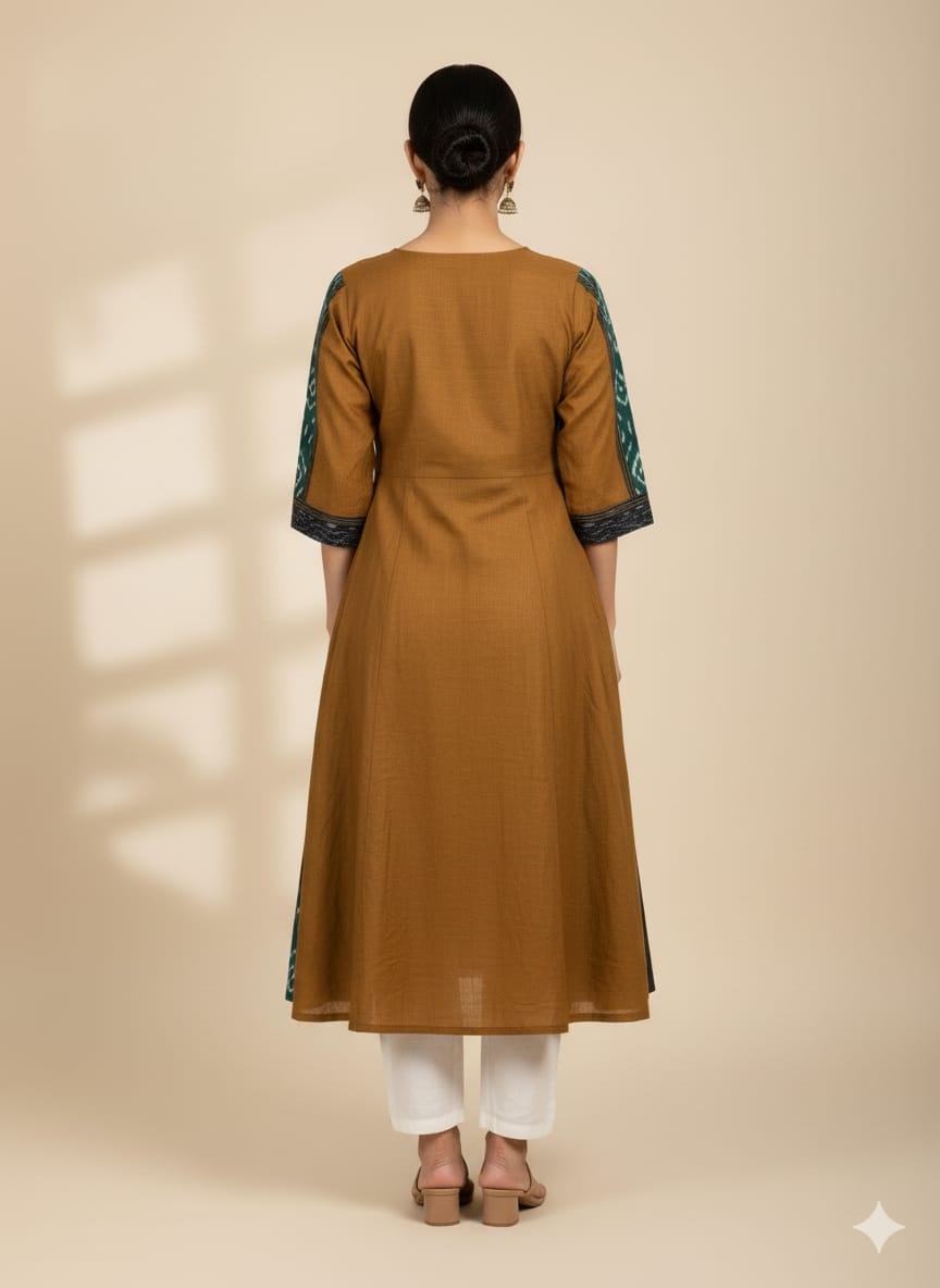 Mustard Yellow Green Pasapali Designer A-Line Anarkali