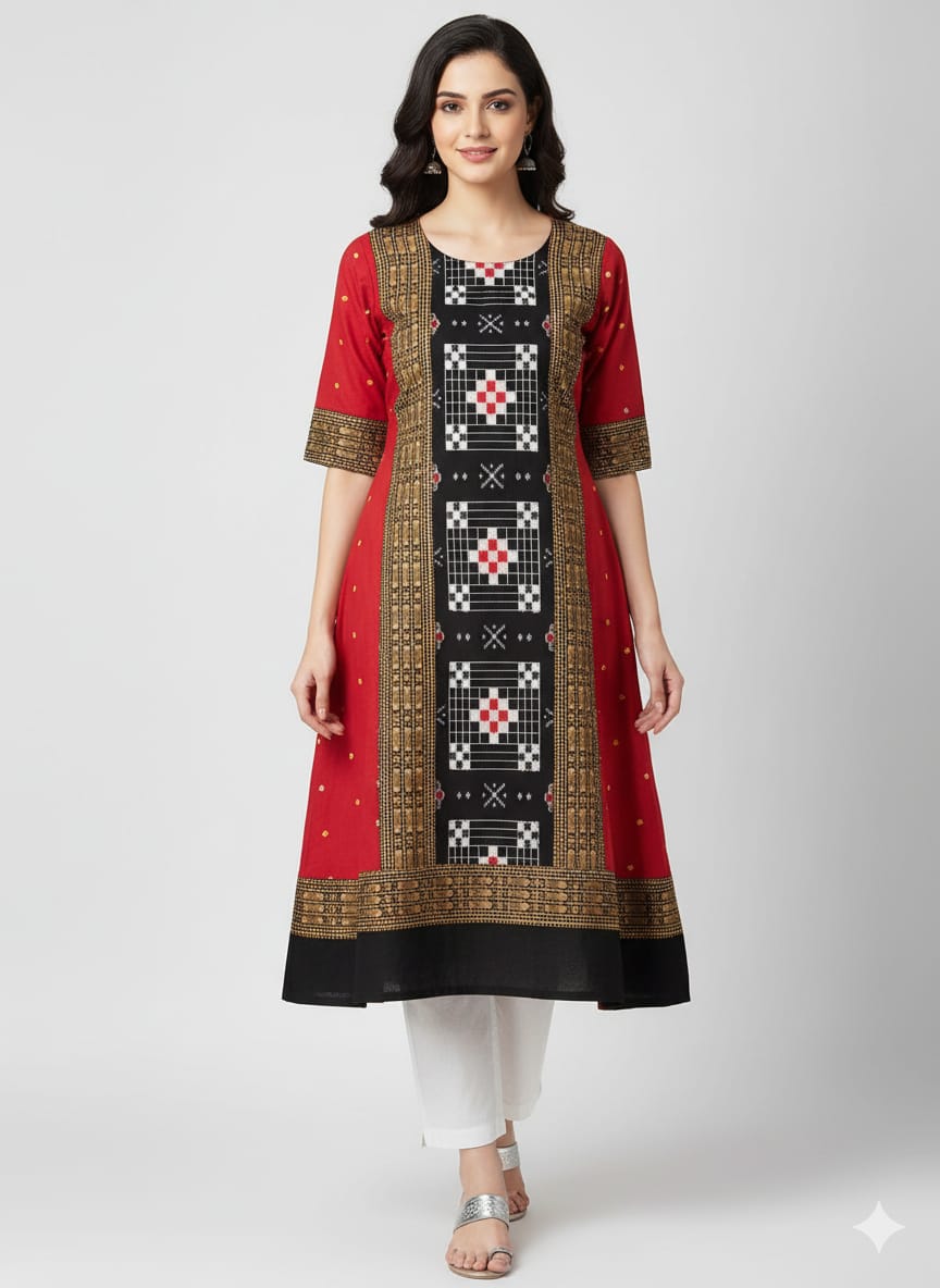 Red Black Pasapali Designer A-Line Anarkali