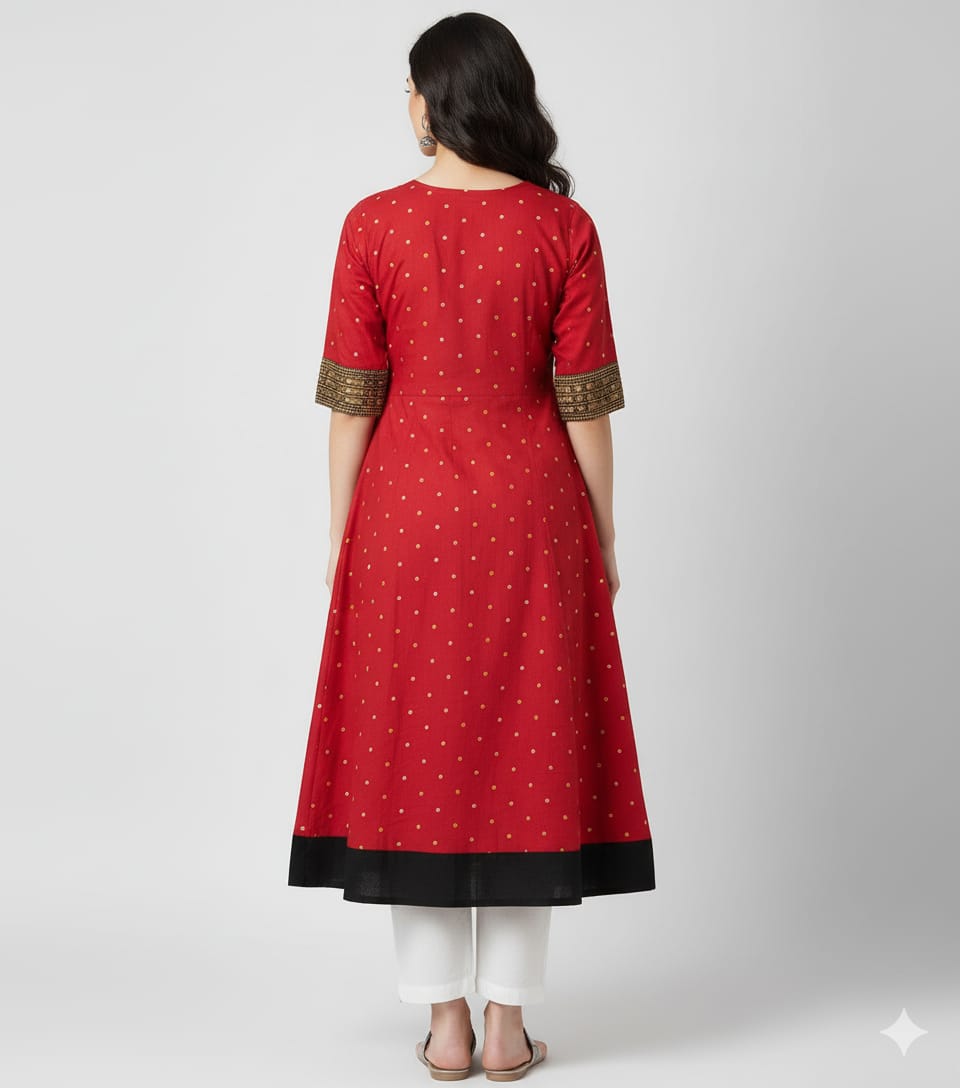 Red Black Pasapali Designer A-Line Anarkali