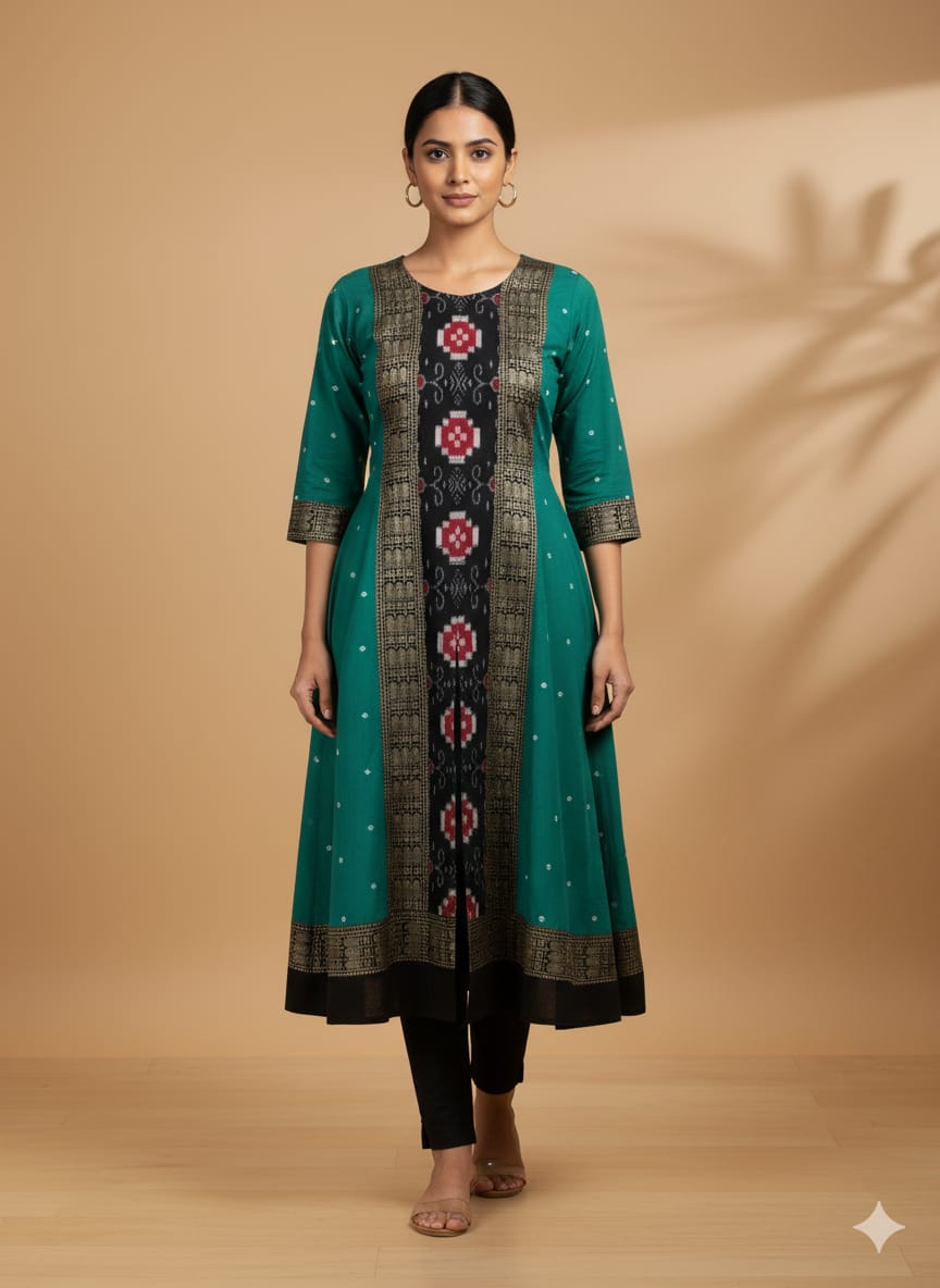 Sea Green Black Pasapali Designer A-Line Anarkali