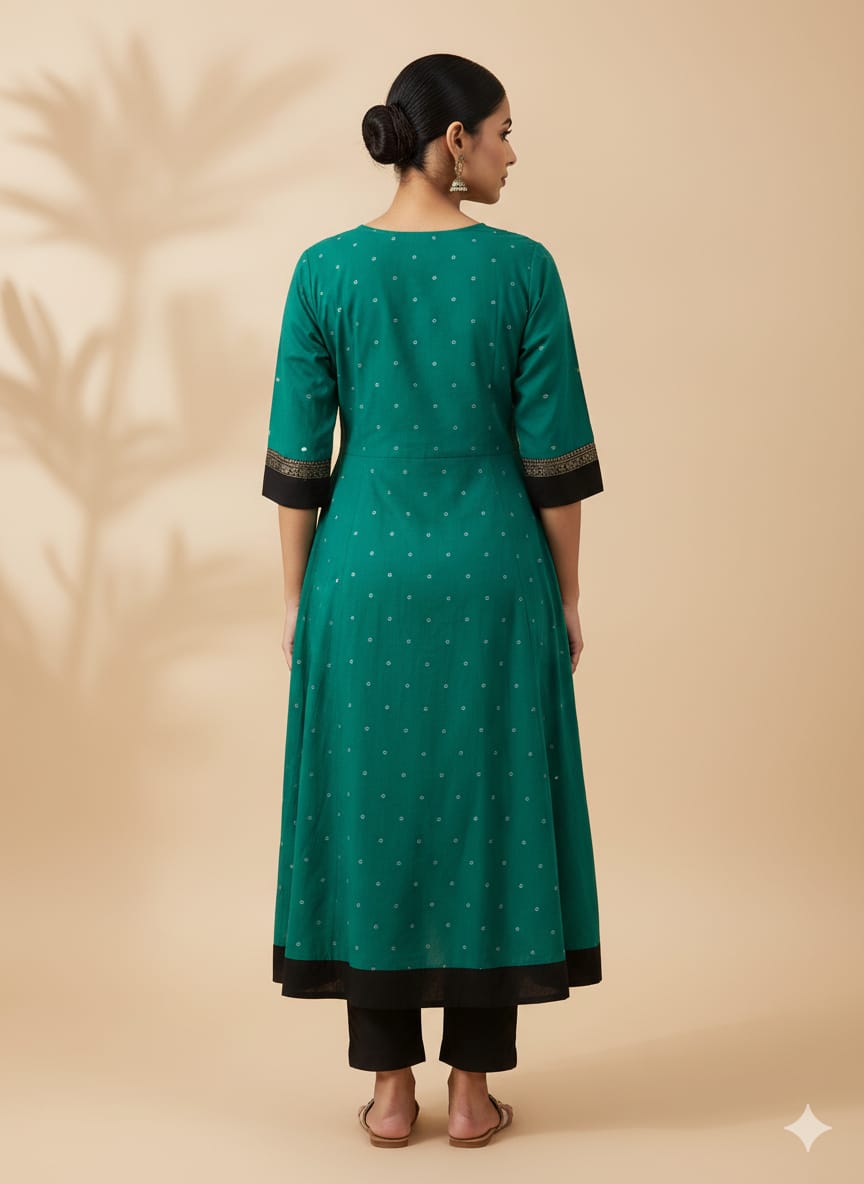 Sea Green Black Pasapali Designer A-Line Anarkali