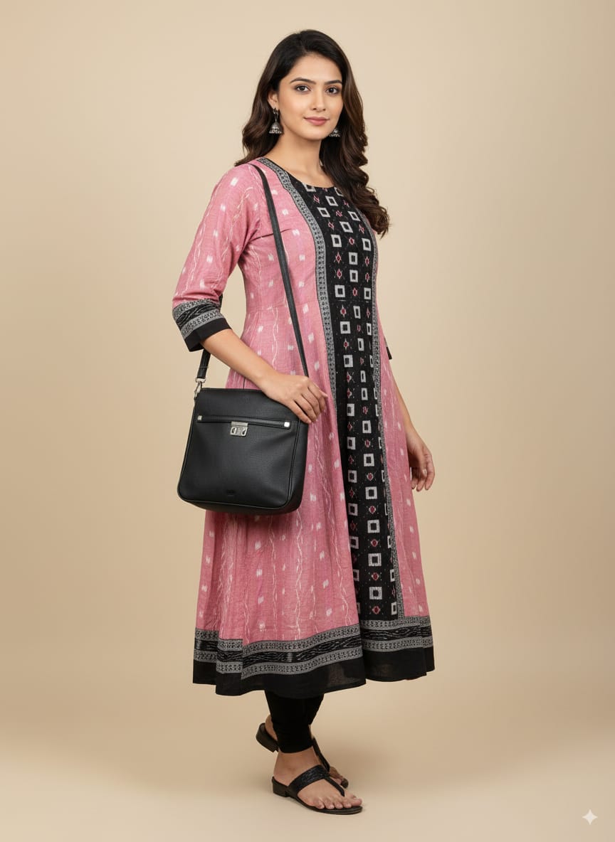 Peach Black Small Pasapali Designer A-Line Anarkali
