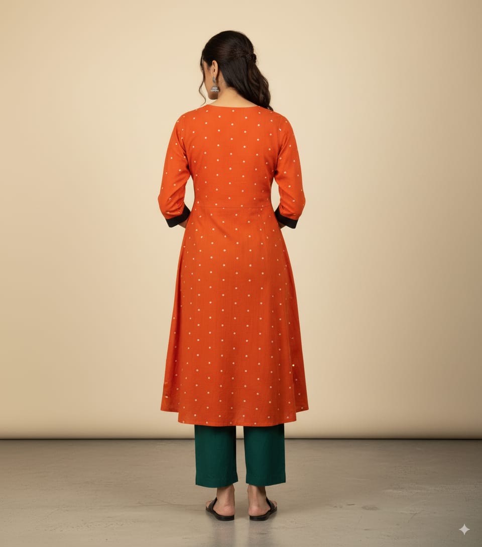 Orange Green Tribal With Pasapali Designer A-Line Anarkali