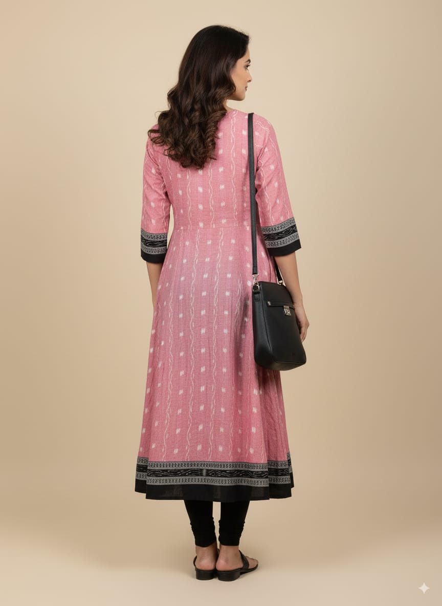 Peach Black Small Pasapali Designer A-Line Anarkali