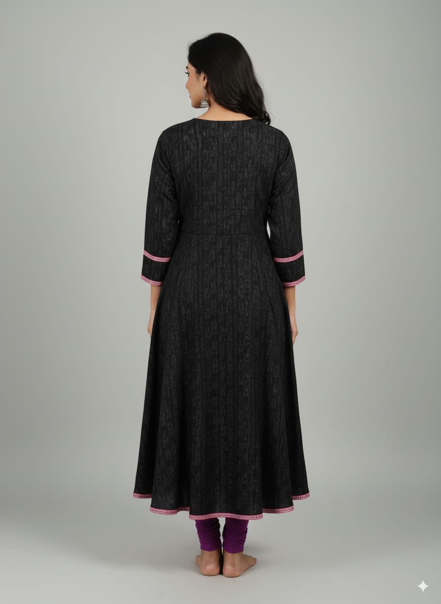Black Purple Pasapali Designer A-Line Anarkali