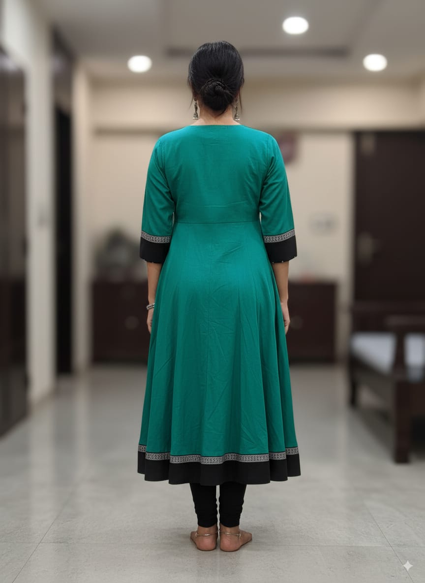 Sea Green Black Tribal And Pasapali Designer A-Line Anarkali