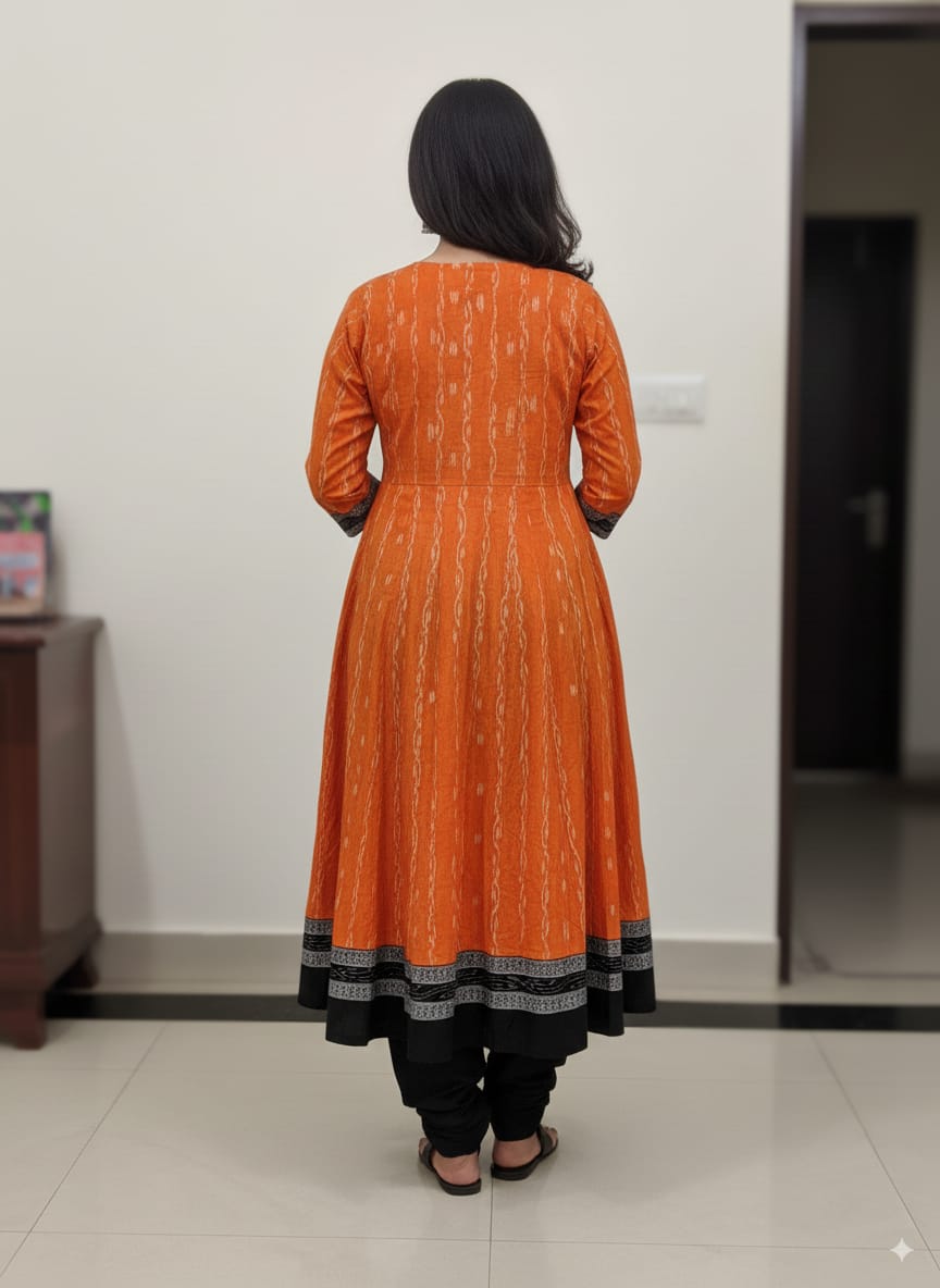 Orange Black Small Pasapali Designer A-Line Anarkali