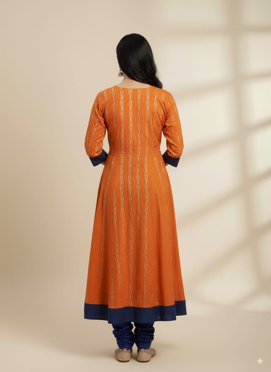 Orange Blue Tribal Designer A-Line Anarkali