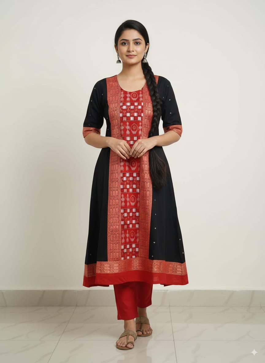 Black Red Tribal And Pasapali Designer A-Line Anarkali