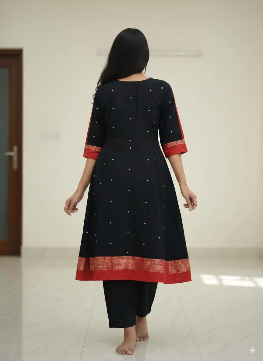 Black Red Tribal And Pasapali Designer A-Line Anarkali