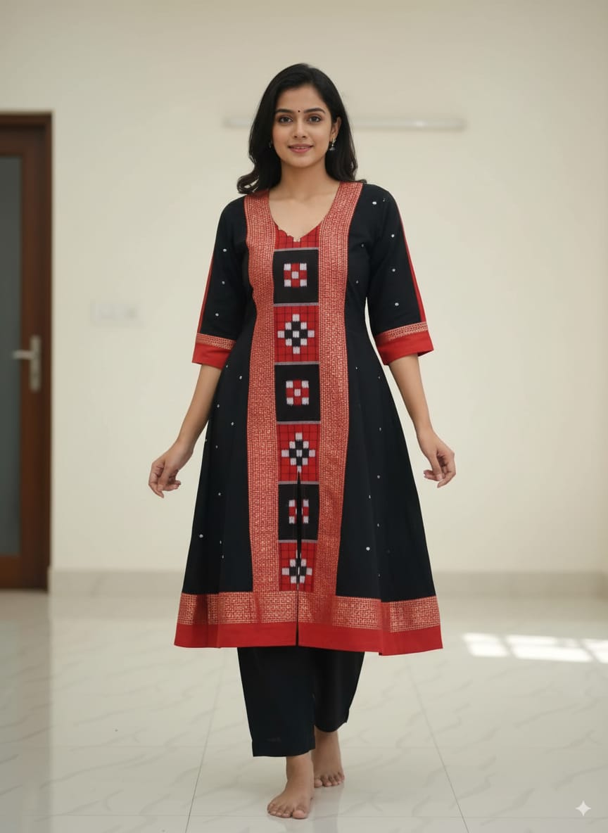 Black Red Pasapali Designer  A-Line Anarkali