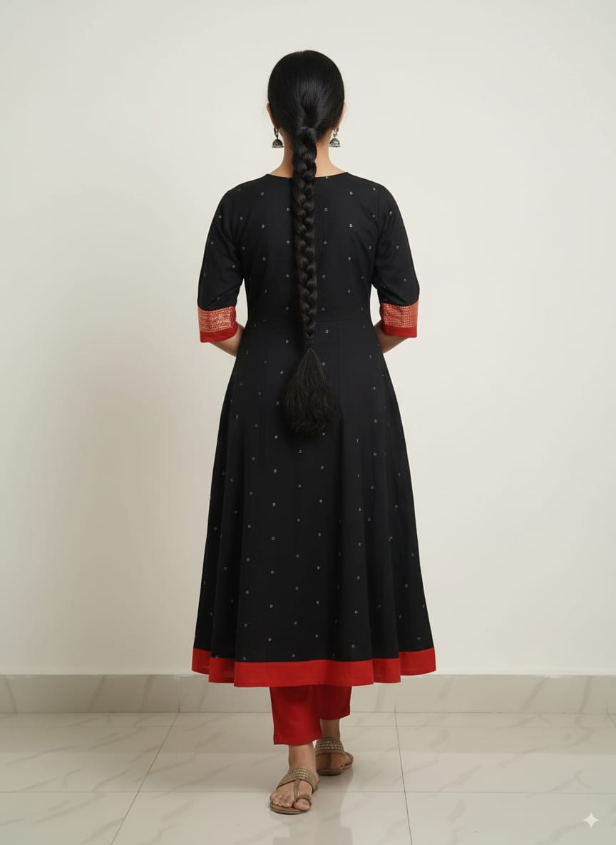 Black Red Pasapali Designer  A-Line Anarkali