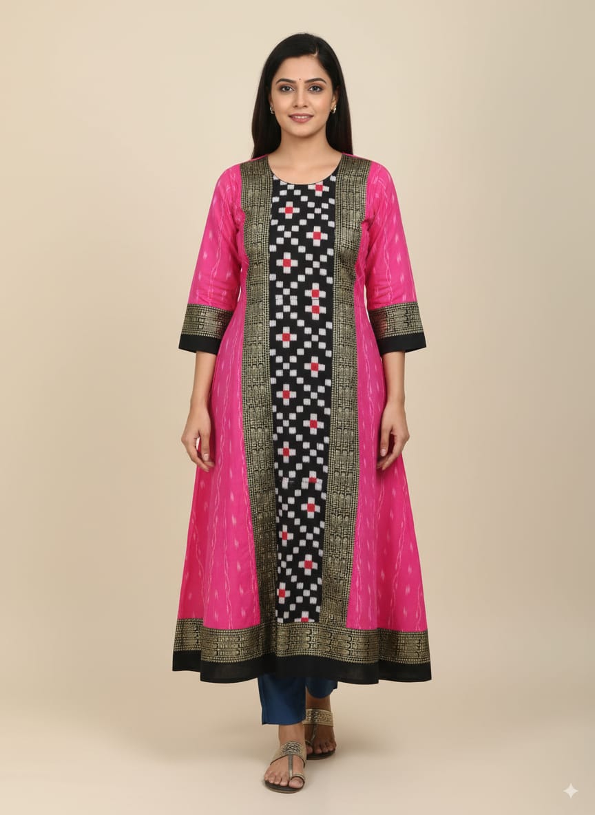 Pink Black Pasapali Designer  A-Line Anarkali