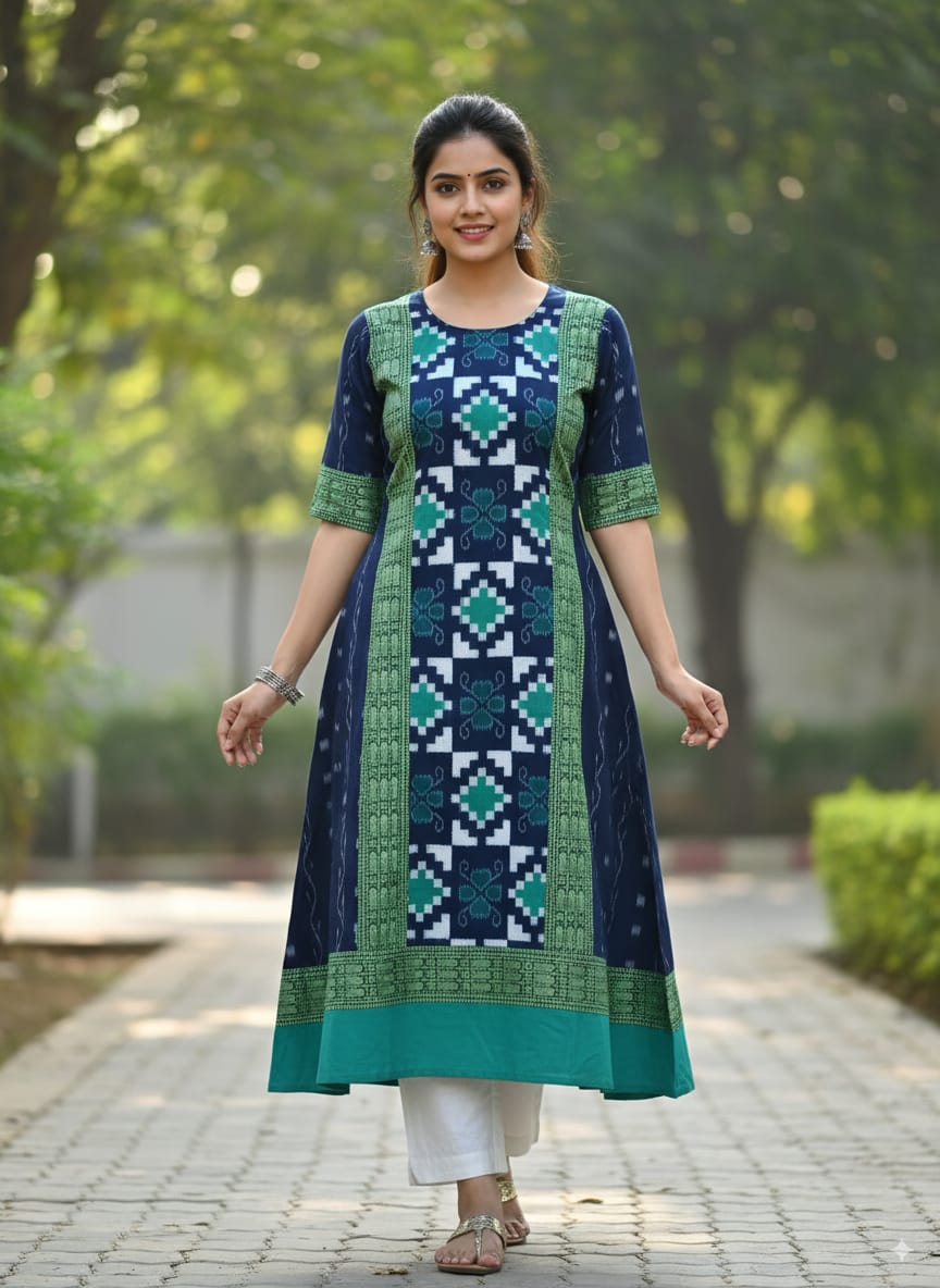 Navy Blue Green White Pasapali Designer A-Line Anarkali