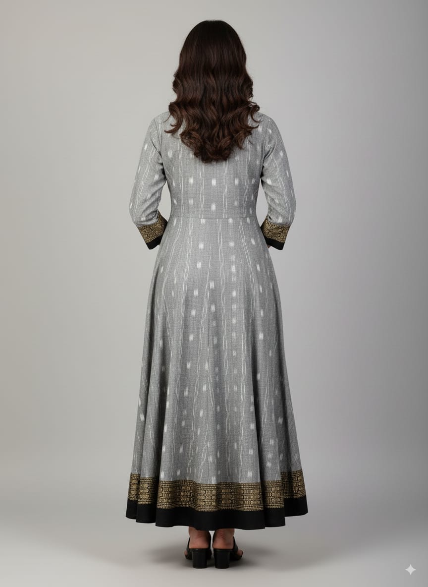 Grey Black Tribal And Flower Designer A-Line Anarkali