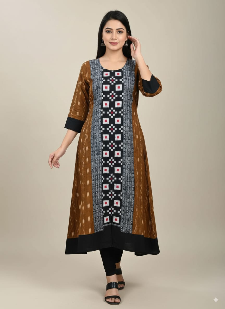Mustard Yellow Black Mini Pasapali Designer A-Line Anarkali
